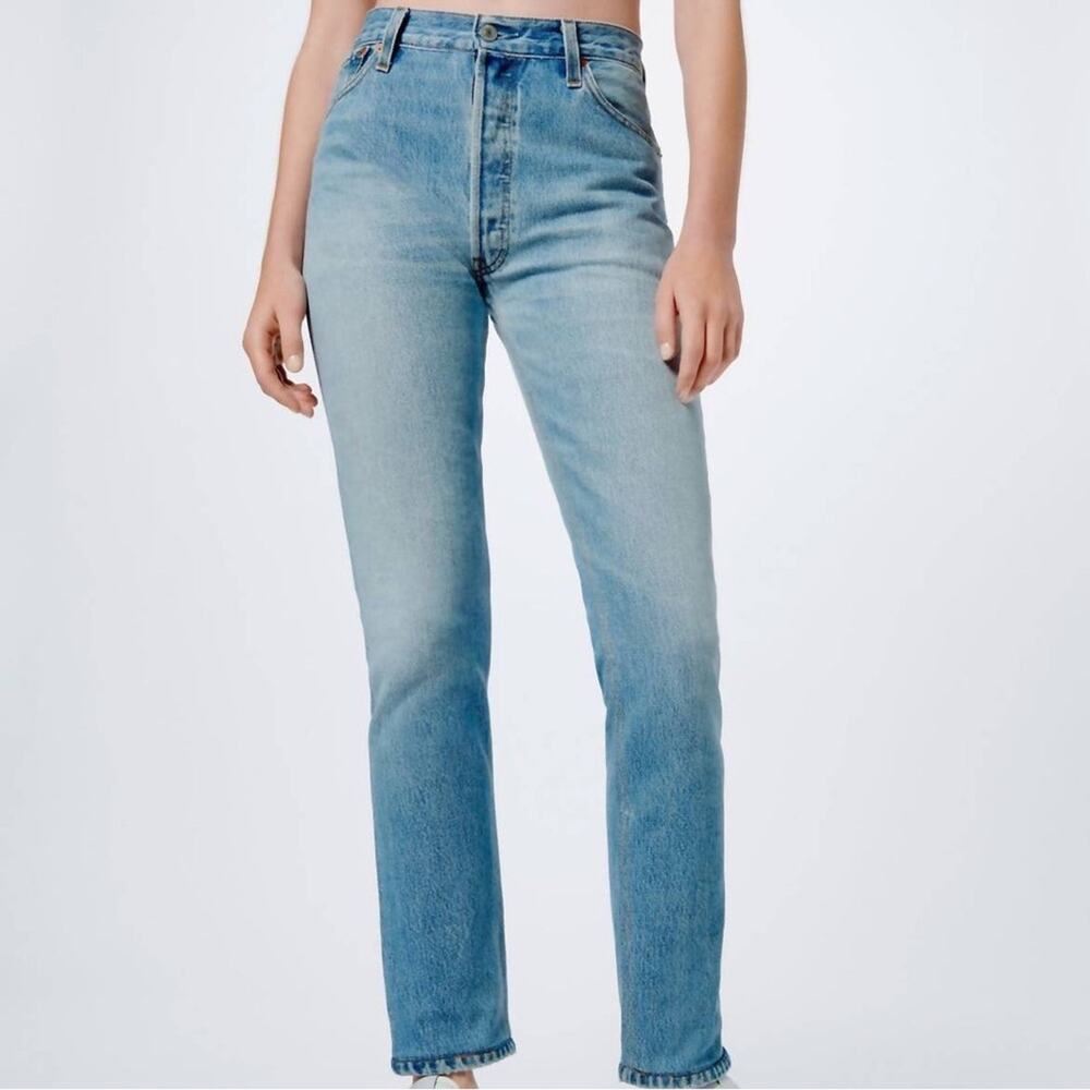 Re/Done 90s High Rise Straight Ankle Crop Jeans Hazy Indigo Wash Sz 28